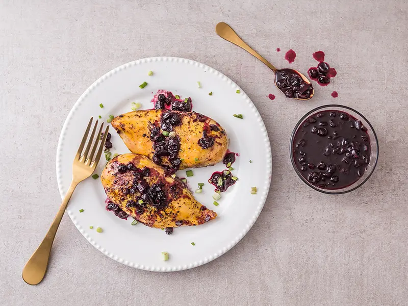 Pollo a la Mostaza con Salsa de Blueberry